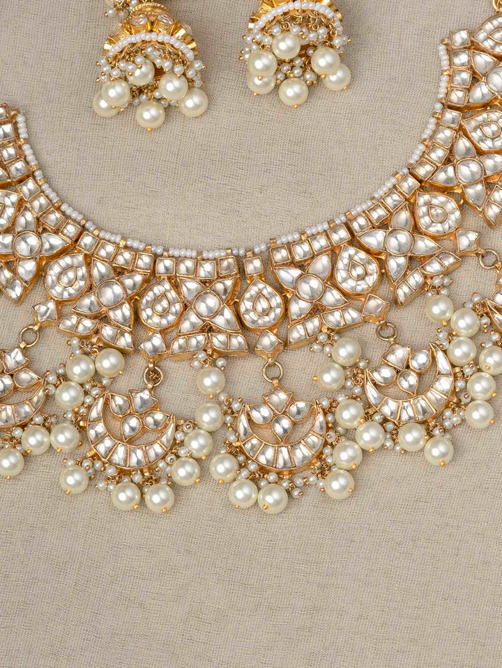 MS1883 - White Color Jadau Kundan Medium Necklace Set