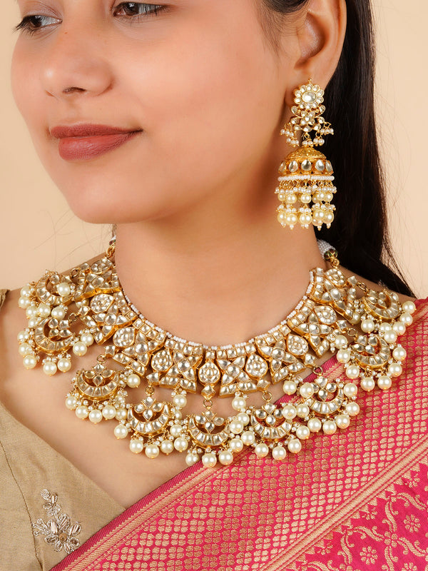 MS1883 - White Color Gold Plated Jadau Kundan Necklace Set