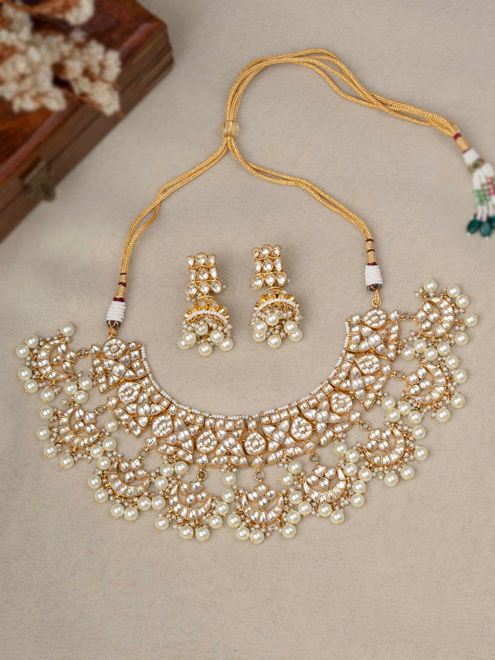 MS1883 - White Color Jadau Kundan Medium Necklace Set