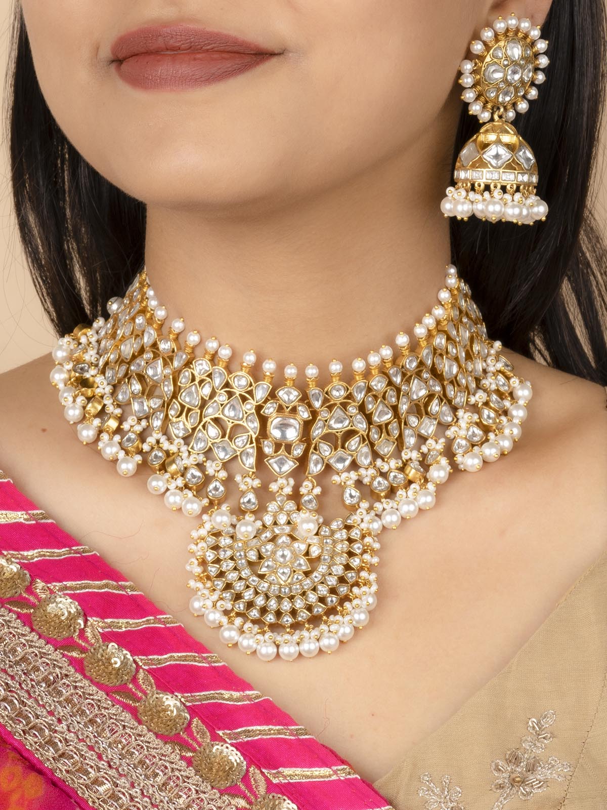 MS1901 - White Color Jadau Kundan Choker Necklace Set