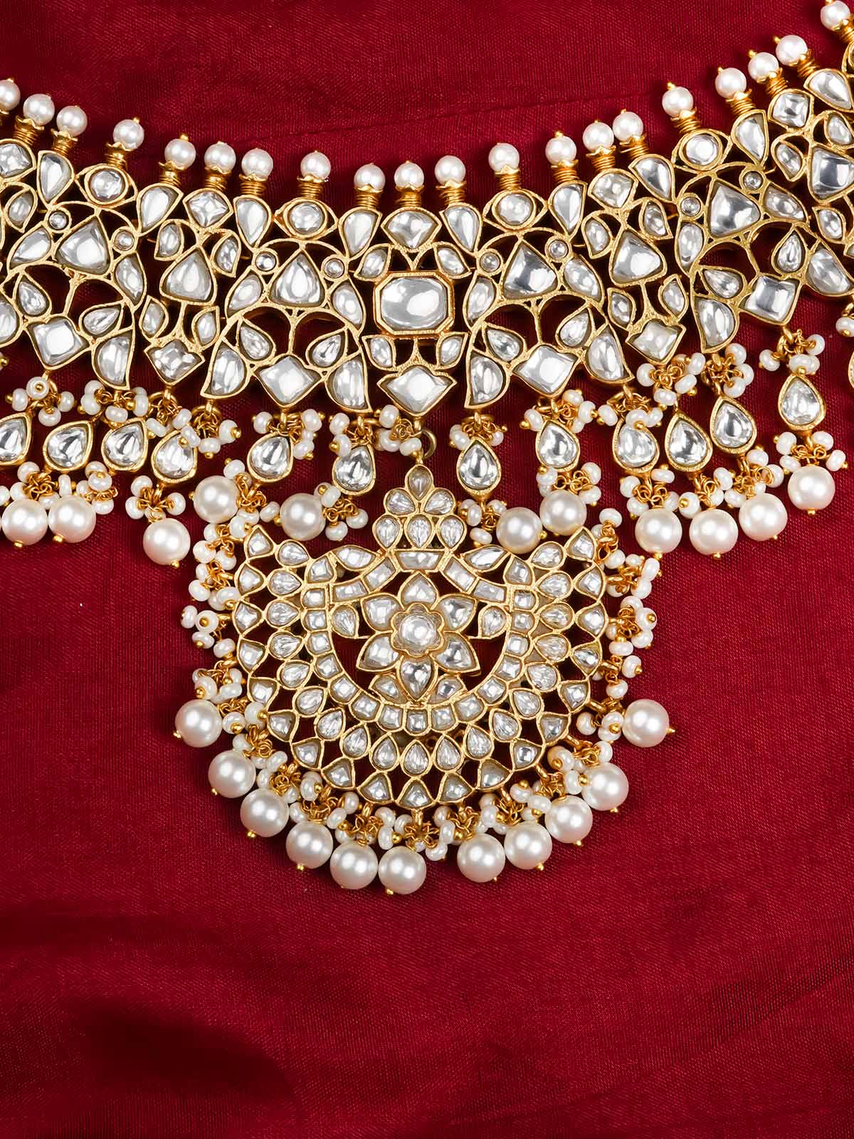 MS1901 - White Color Gold Plated Jadau Kundan Necklace Set