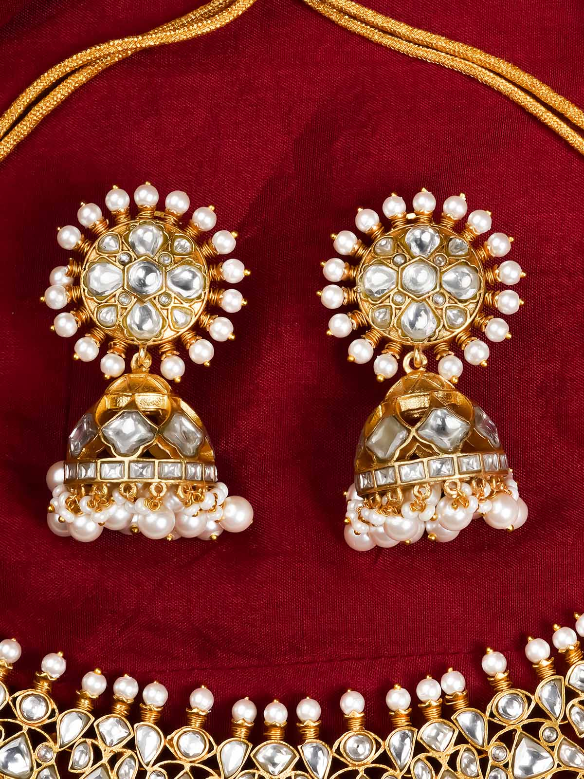 MS1901 - White Color Gold Plated Jadau Kundan Necklace Set
