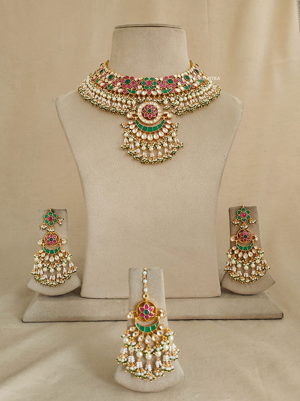 MS1932M - Jadau Kundan Necklace Set With Tikka