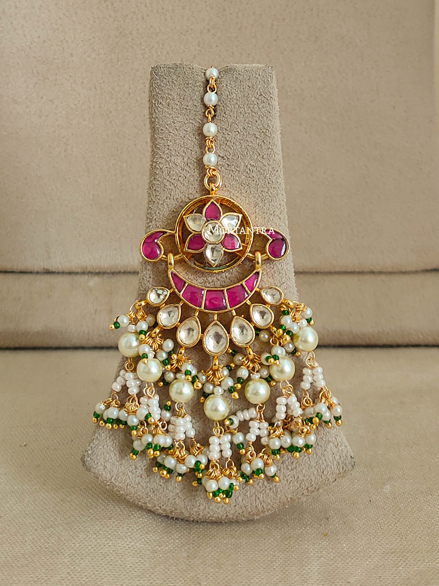 MS1932YP - Multicolor Bridal Jadau Kundan Medium Necklace Set With Tikka