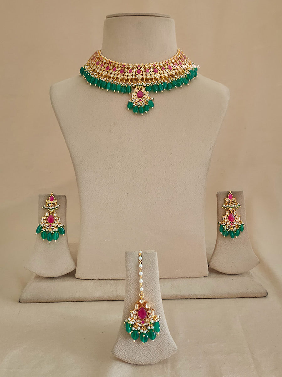 MS1939YPA - Jadau Kundan Necklace Set With Tikka