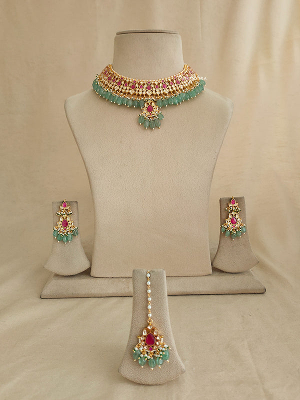 MS1939YP - Jadau Kundan Necklace Set With Tikka
