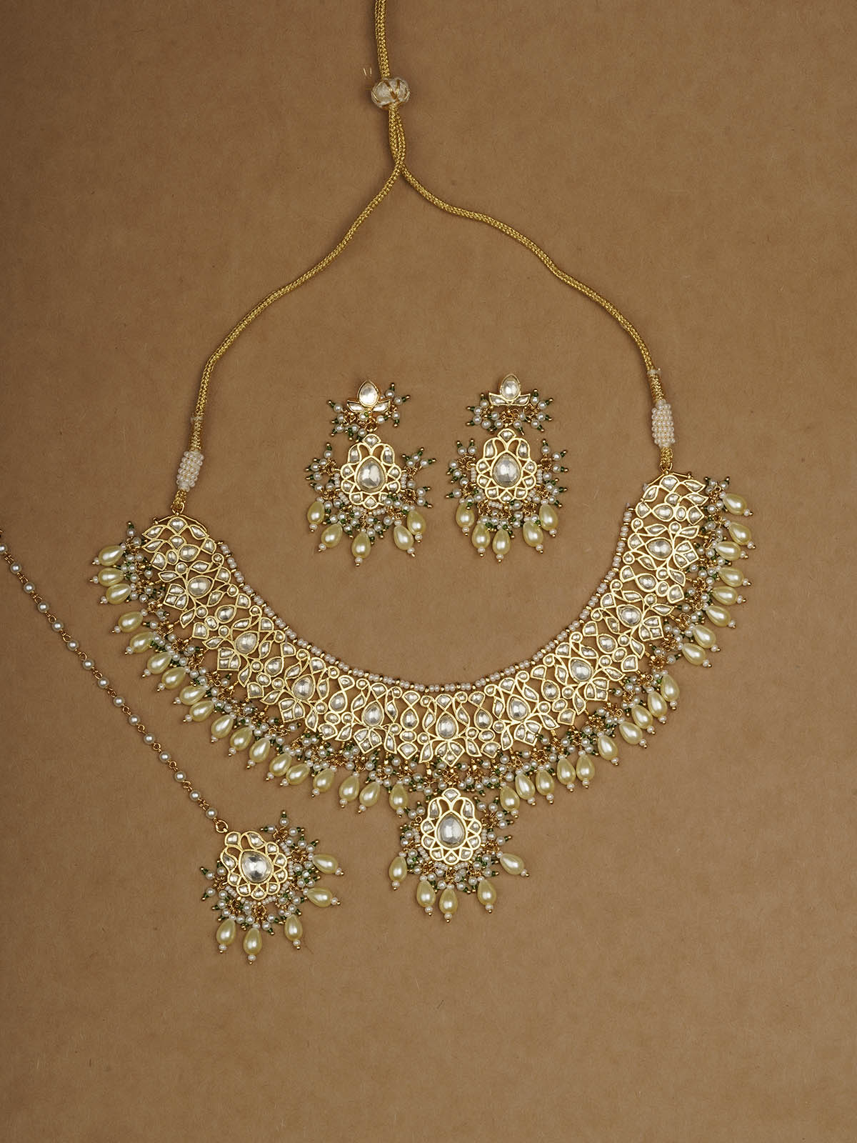 MS1939Y - White Color Gold Plated Jadau Kundan Bridal Necklace Set