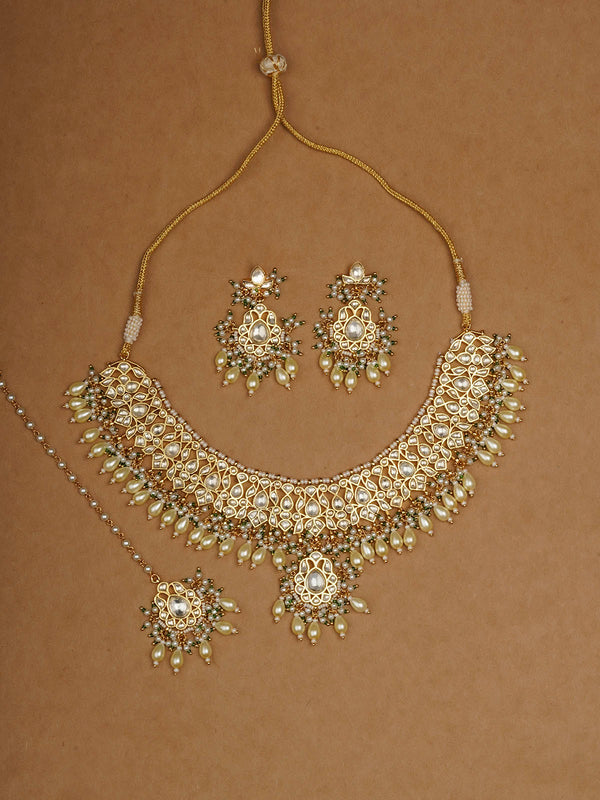 MS1939Y - Green Color Gold Plated Jadau Kundan Bridal Necklace Set