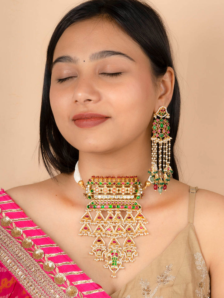 MS1953M - Multicolor Jadau Kundan Necklace Set