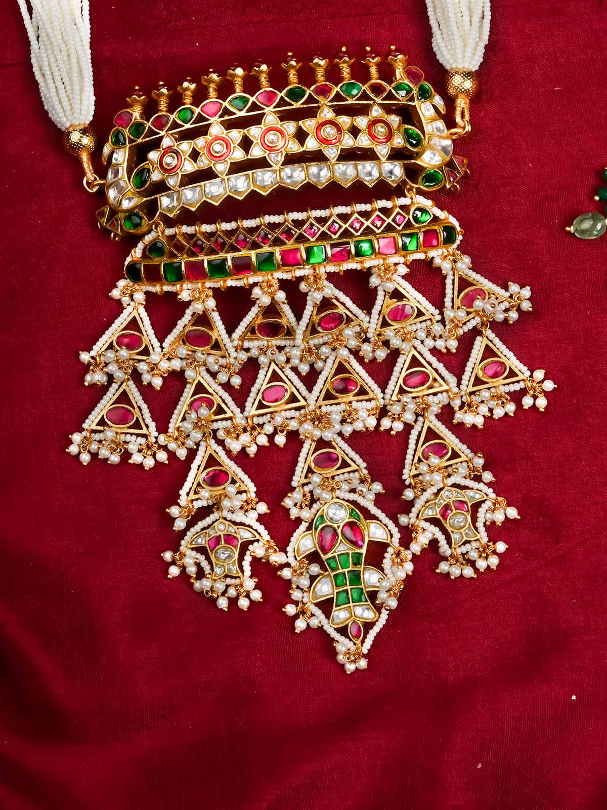 MS1953M - Multicolor Gold Plated Jadau Kundan Necklace Set