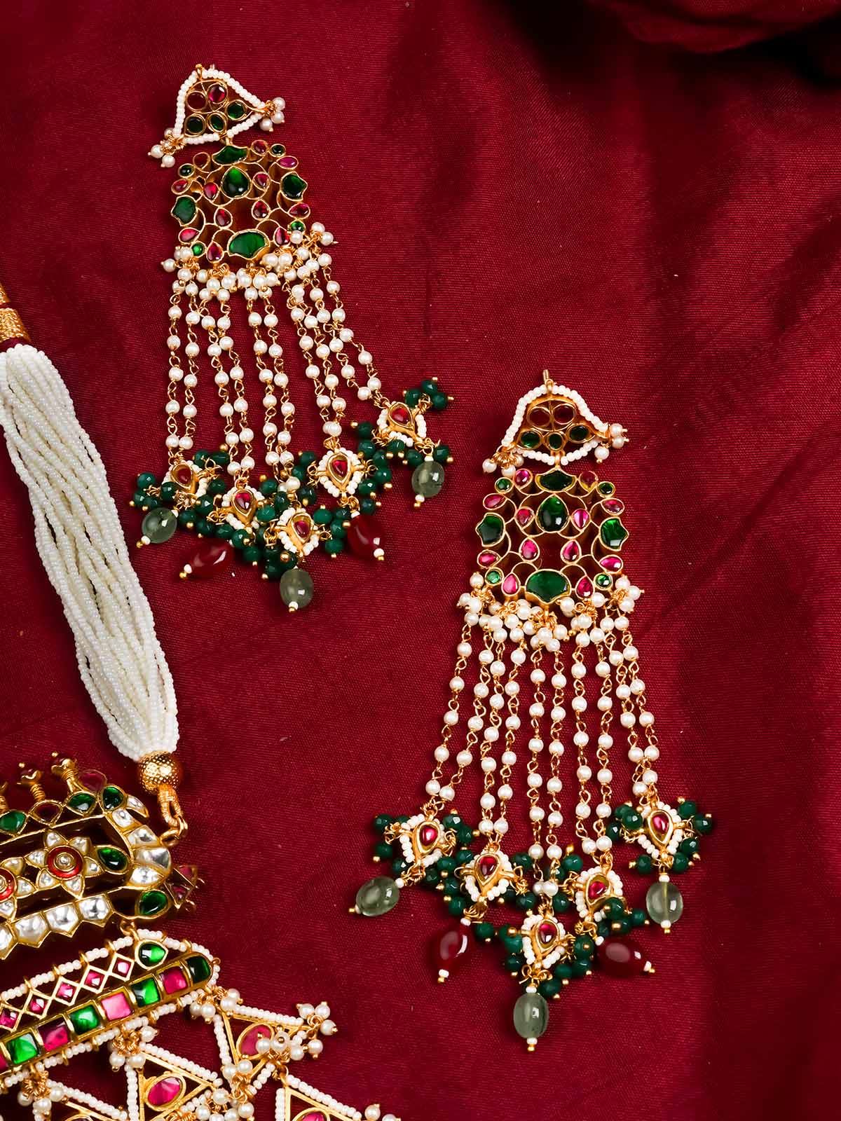 MS1953M - Multicolor Gold Plated Jadau Kundan Necklace Set