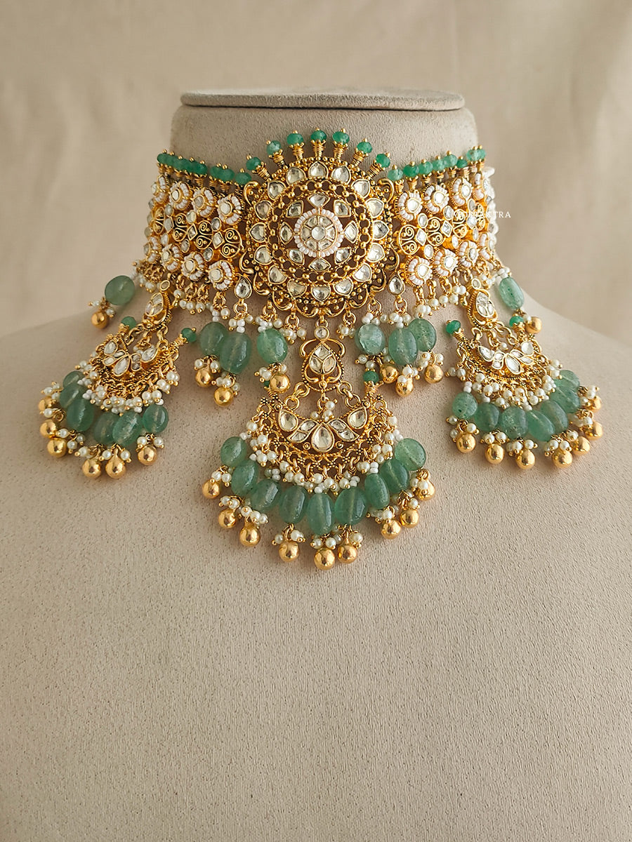 MS1956Y - Jadau Kundan Necklace Set With Tikka