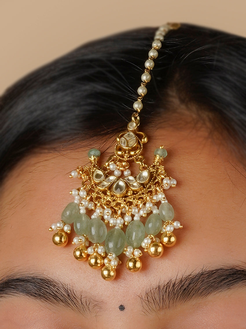 MS1956Y - Green Color Gold Plated Jadau Kundan Necklace Set
