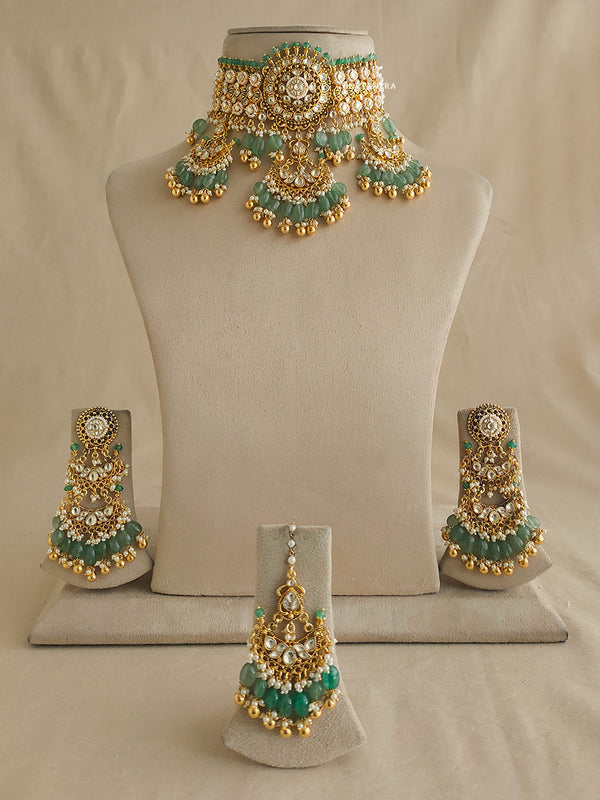 MS1956Y - Jadau Kundan Necklace Set With Tikka