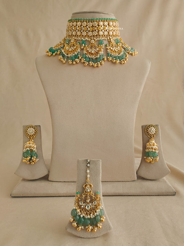 MS1957Y - Jadau Kundan Necklace Set With Tikka