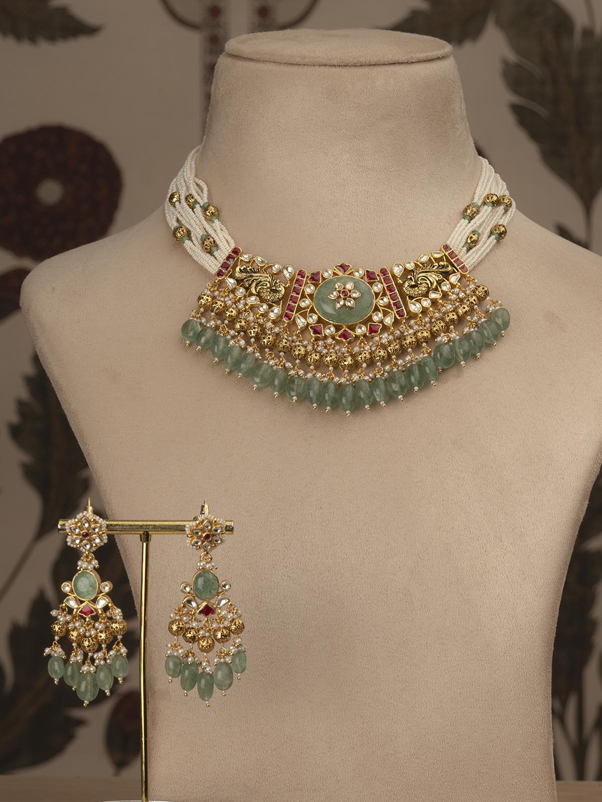 MS1960YP - Multicolor Gold Plated Jadau Kundan Choker Necklace Set