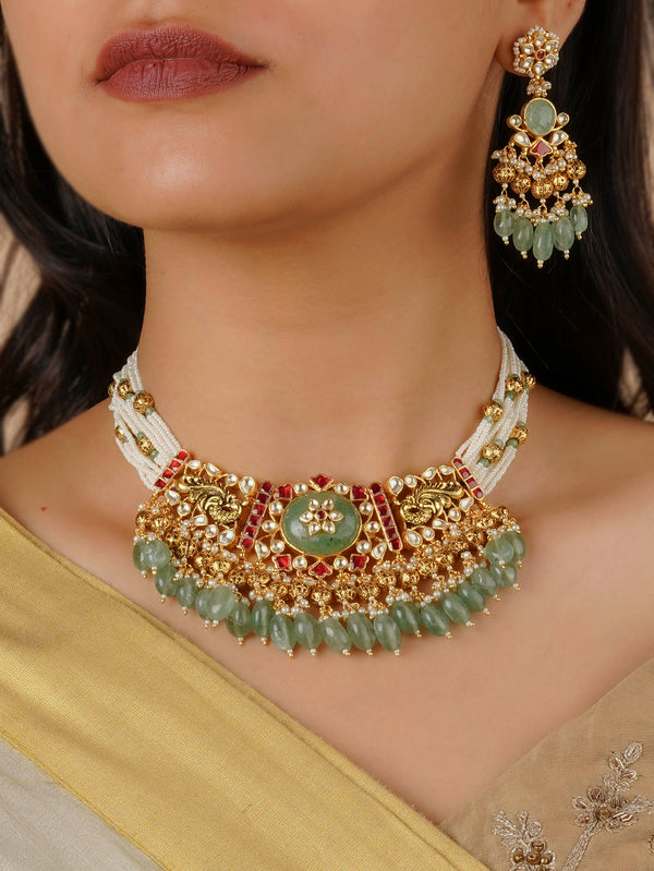 MS1960YP - Multicolor Gold Plated Jadau Kundan Necklace Set