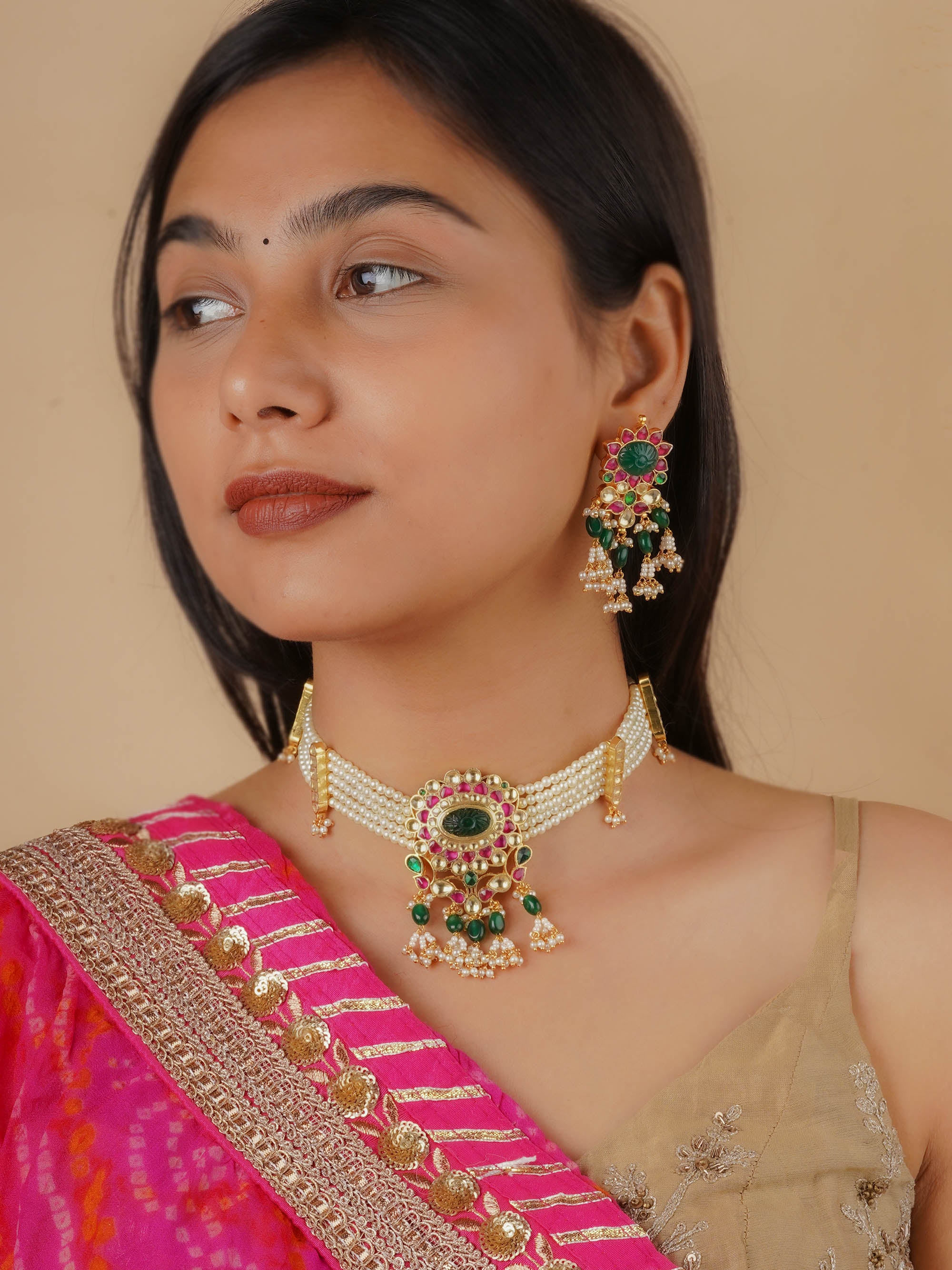 MS1961MA - Multicolor Gold Plated Jadau Kundan Necklace Set