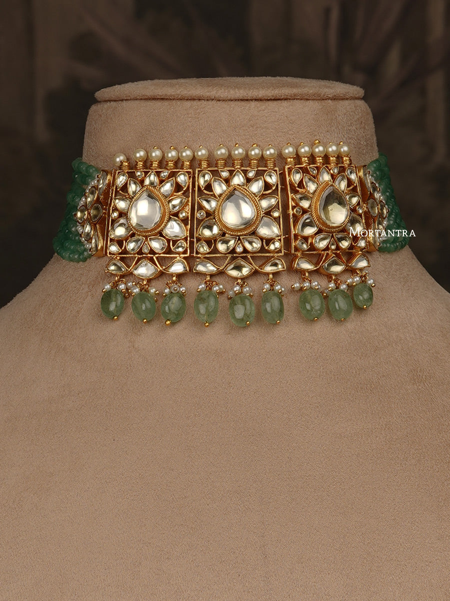 MS1975YA - Green Color Jadau Kundan Choker Necklace Set