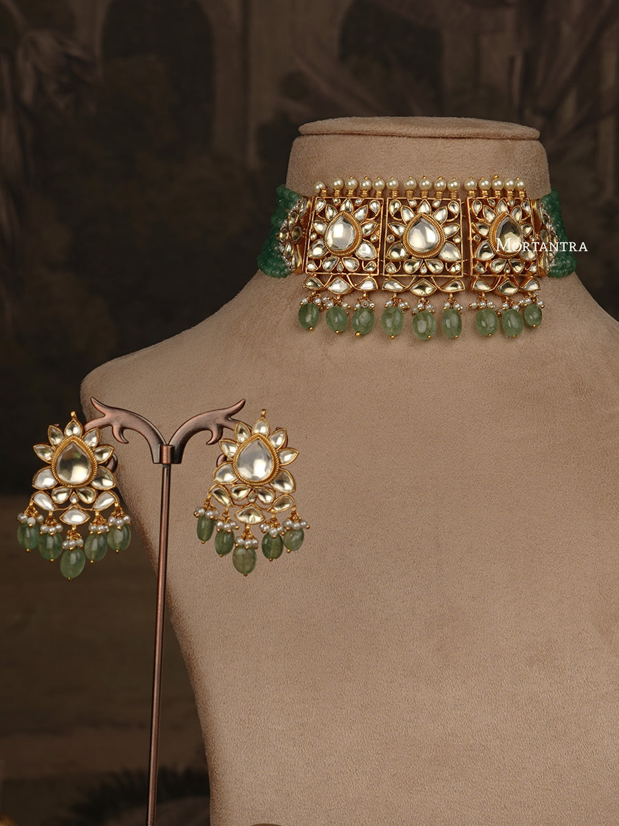 MS1975YA - Green Color Jadau Kundan Choker Necklace Set