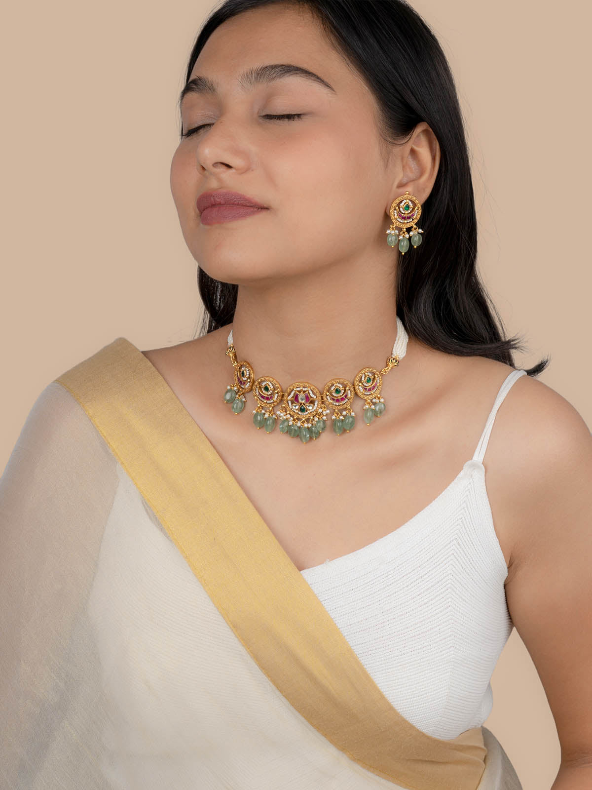 MS1976MA - Multicolor Color Jadau Kundan Short Necklace Set