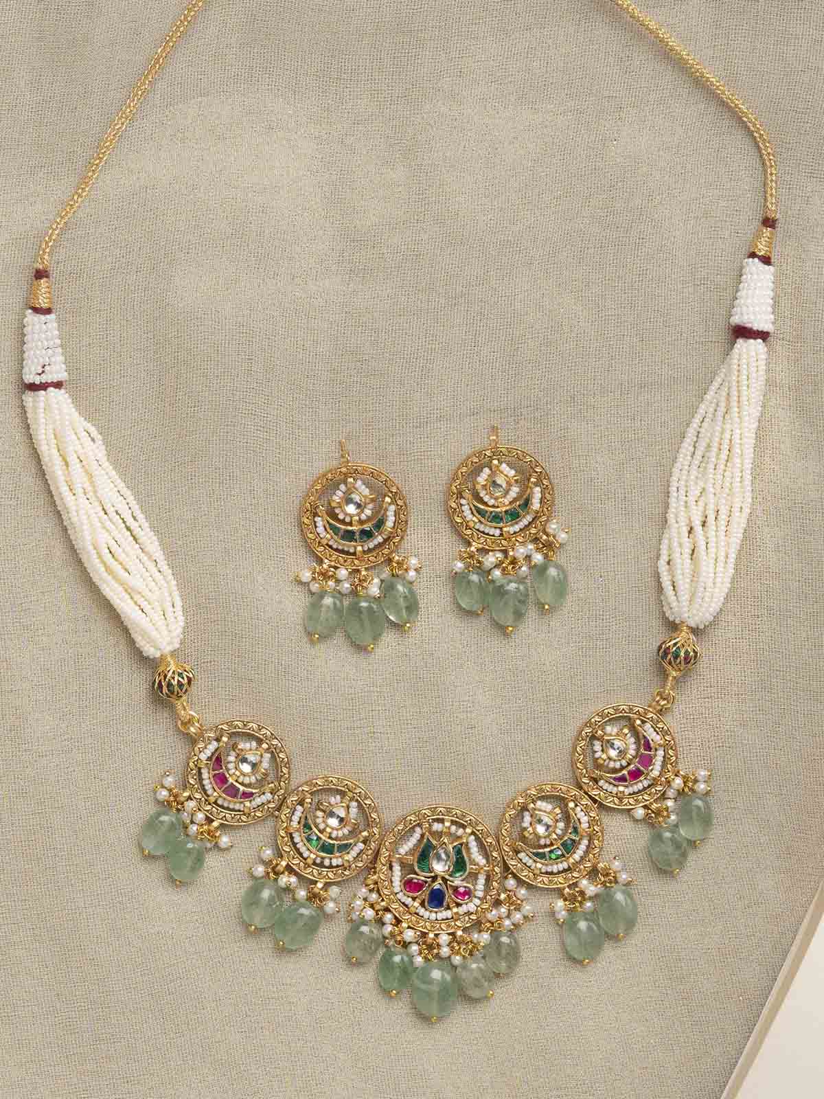 MS1976MB - Multicolor Color Jadau Kundan Short Necklace Set