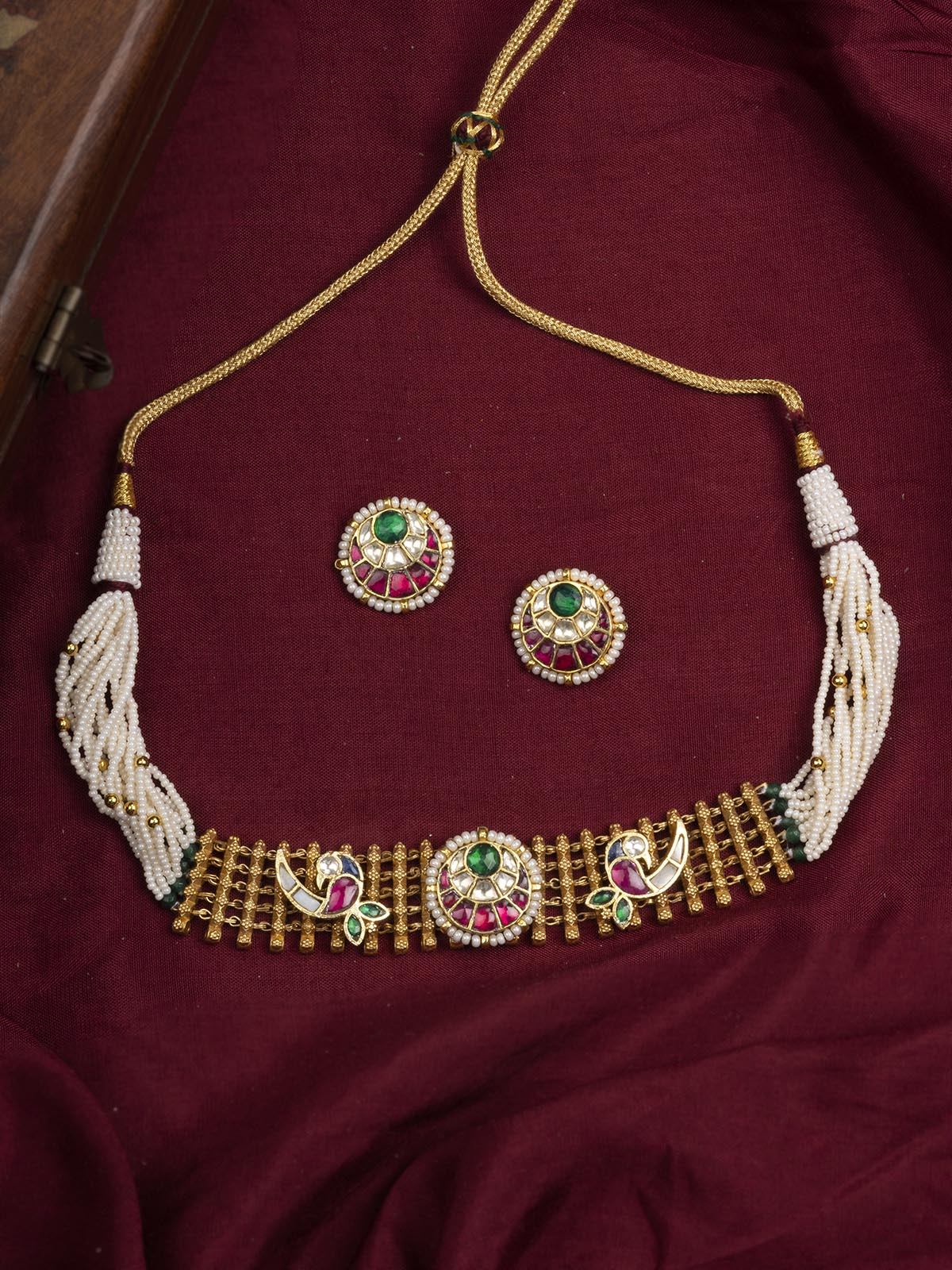MS1980M - Multicolor Jadau Kundan Choker Necklace Set