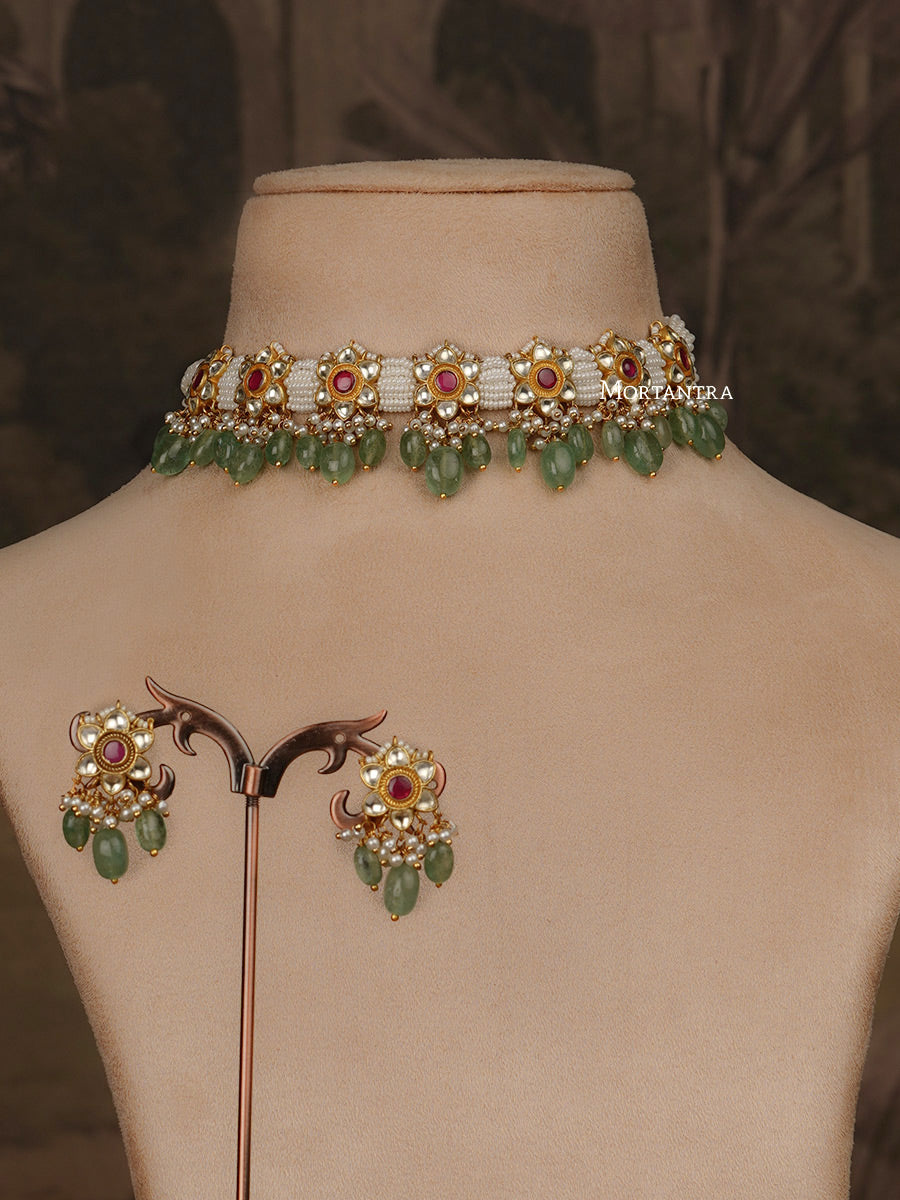 MS1981YP - Multicolor Jadau Kundan Choker Necklace Set