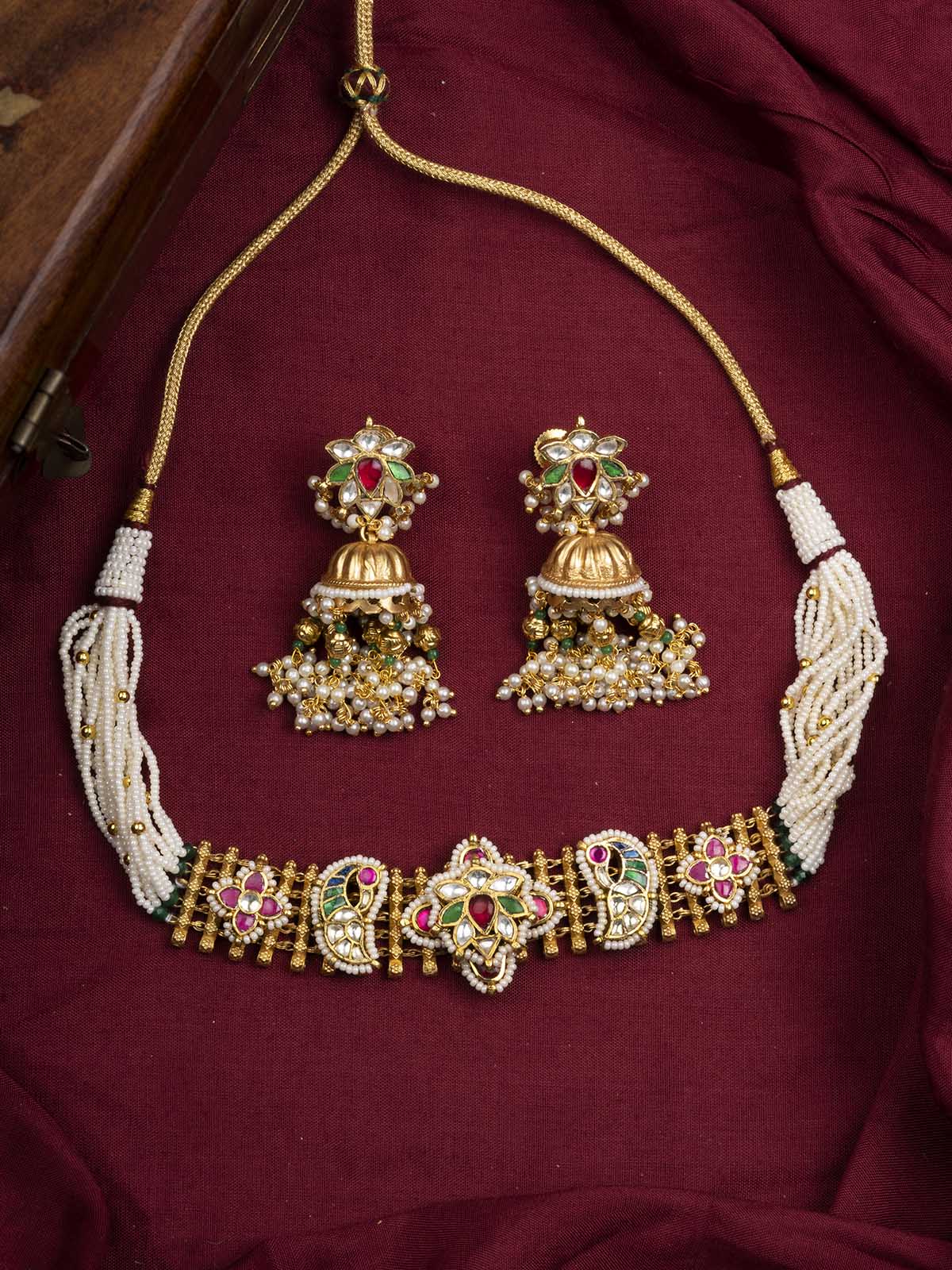 MS1982M - Multicolor Jadau Kundan Choker Necklace Set