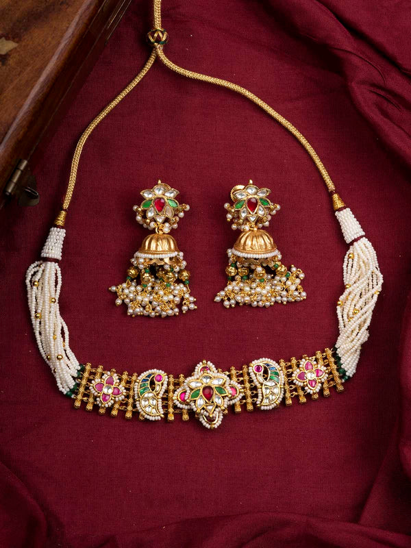 MS1982M - Multicolor Jadau Kundan Choker Necklace Set