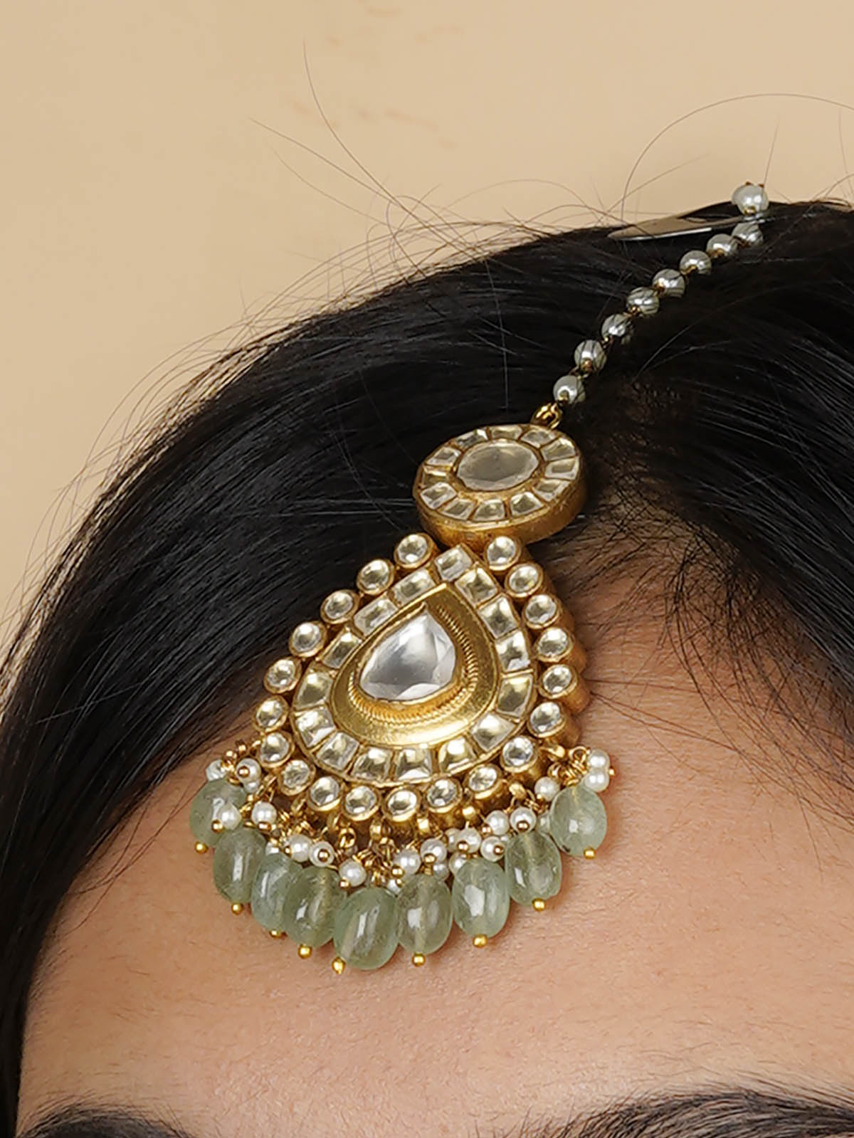 MS1983Y - Green Color Gold Plated Jadau Kundan Necklace Set