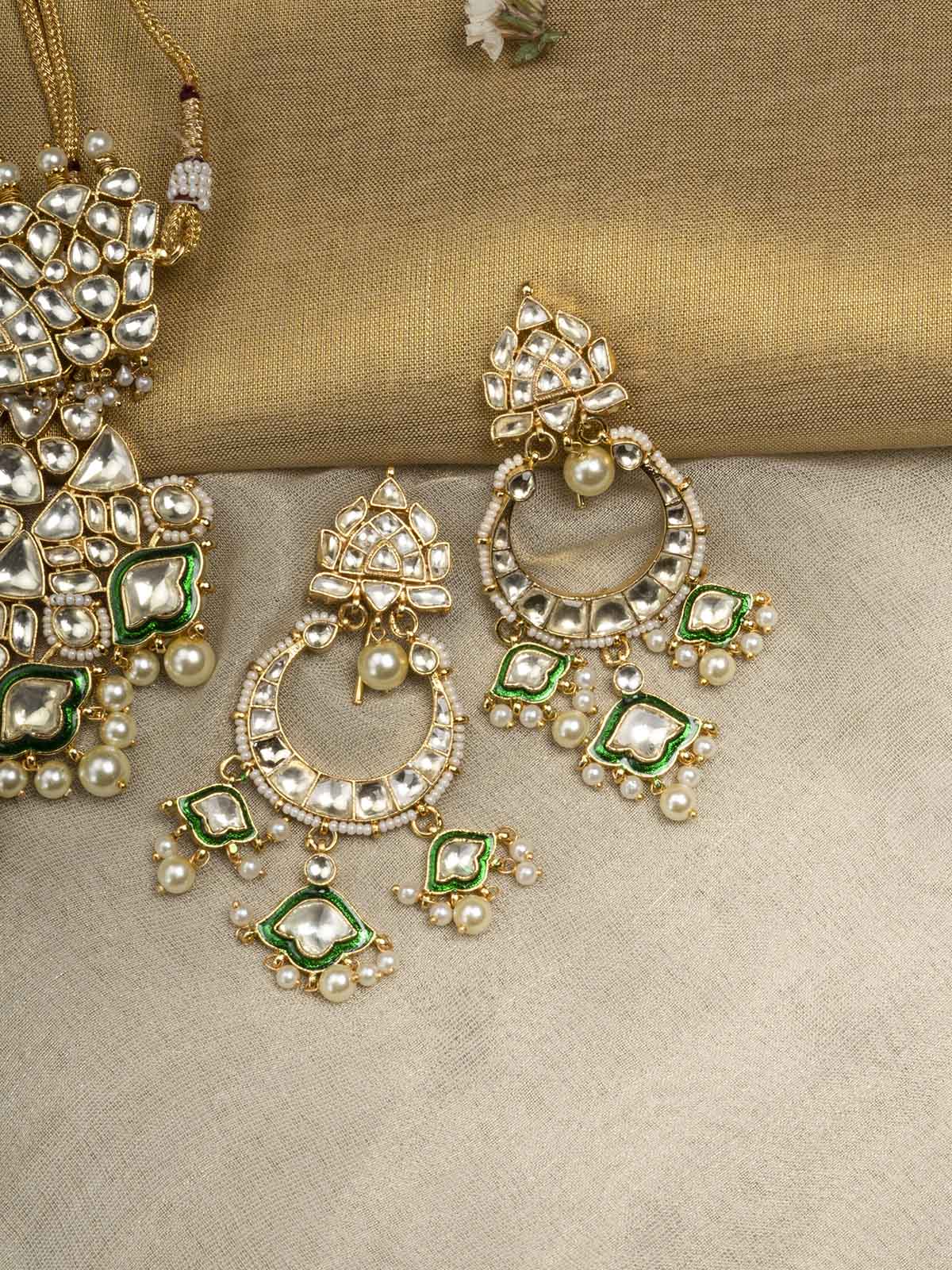 MS1989YGR - Green Color Jadau Kundan Choker Necklace Set