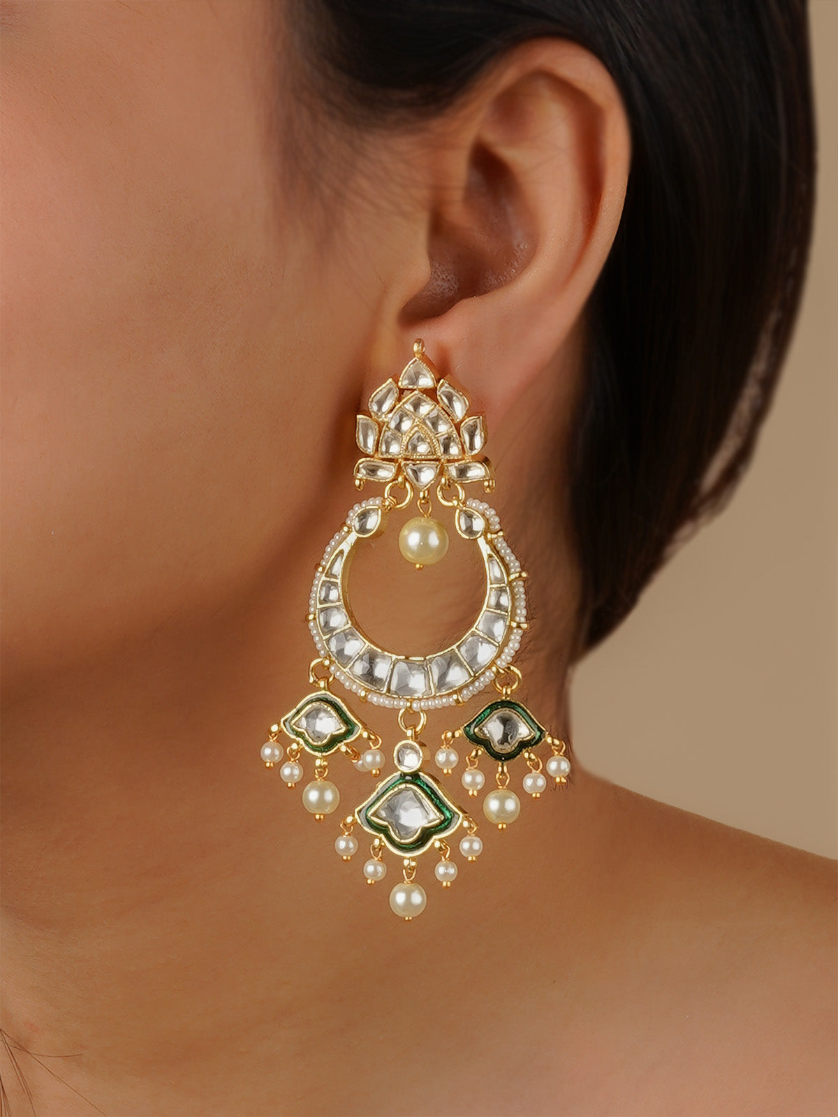 MS1989YGR - Green Color Gold Plated Jadau Kundan Bridal Necklace Set