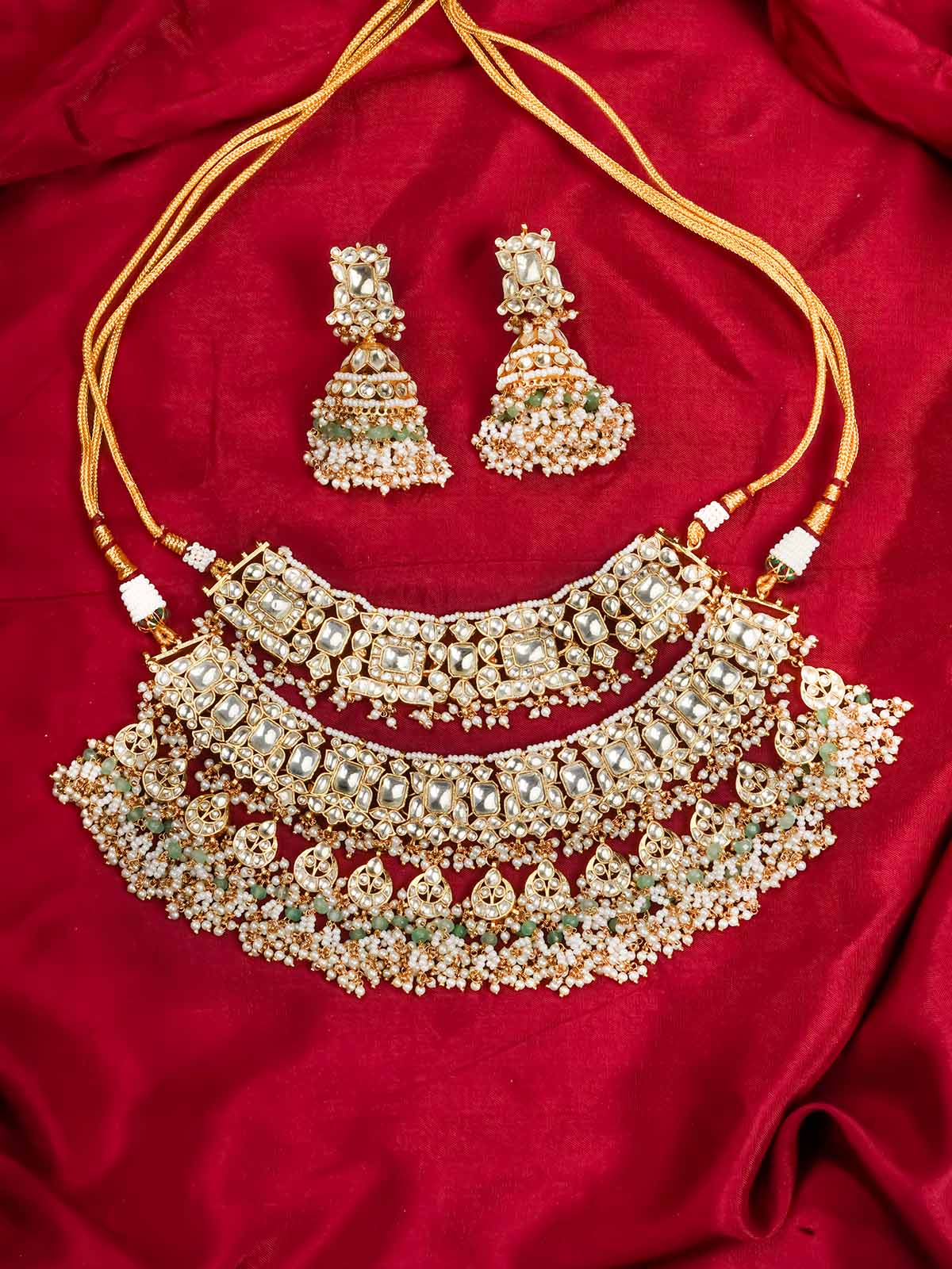 MS1992Y - White Color Gold Plated Jadau Kundan Bridal Necklace Set