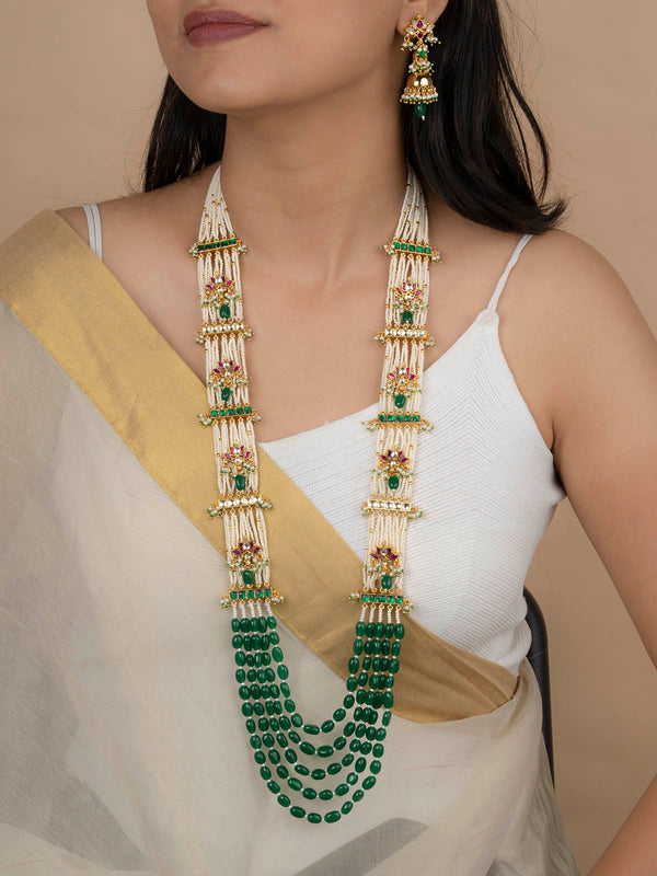 MS1993M - Multicolor Gold Plated Jadau Kundan Long Necklace Set