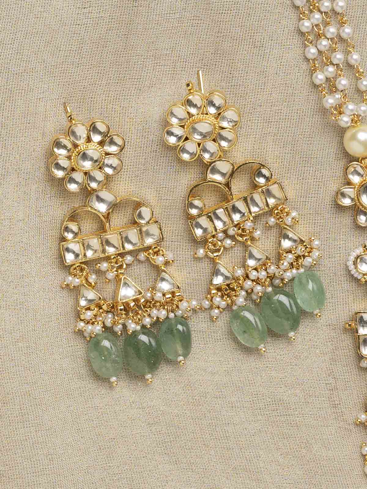 MS1995Y - Green Color Jadau Kundan Long Necklace Set