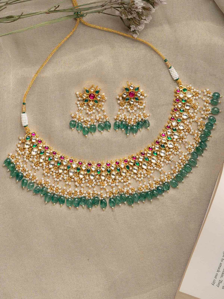 MS1998M - Multicolor Jadau Kundan Short Necklace Set