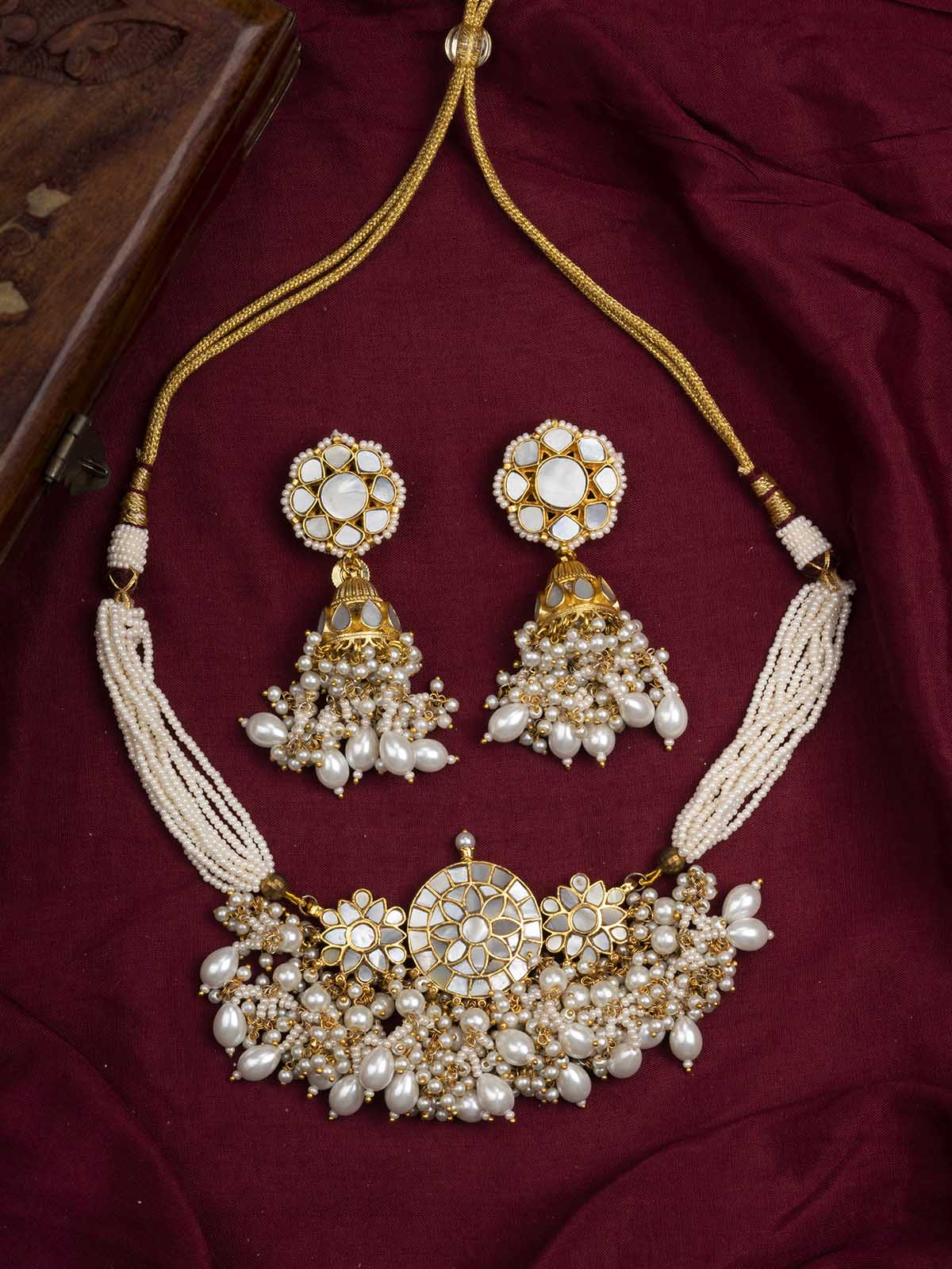 MS2005 - White Color Jadau Kundan Short Necklace Set