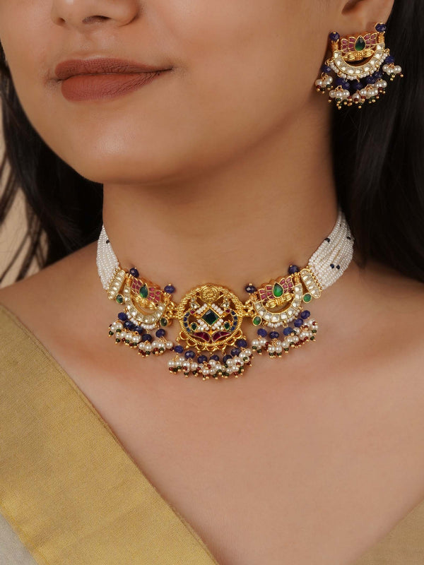 MS2008M - Multicolor Gold Plated Jadau Kundan Necklace Set