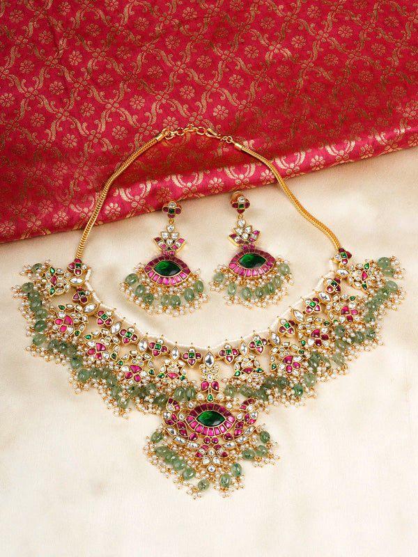MS2009M - Multicolor Gold Plated Jadau Kundan Necklace Set