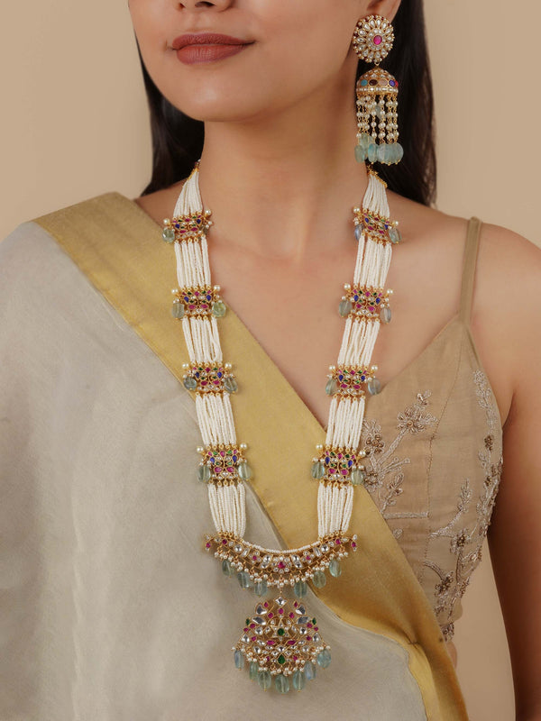 MS2011M - Multicolor Gold Plated Jadau Kundan Necklace Set