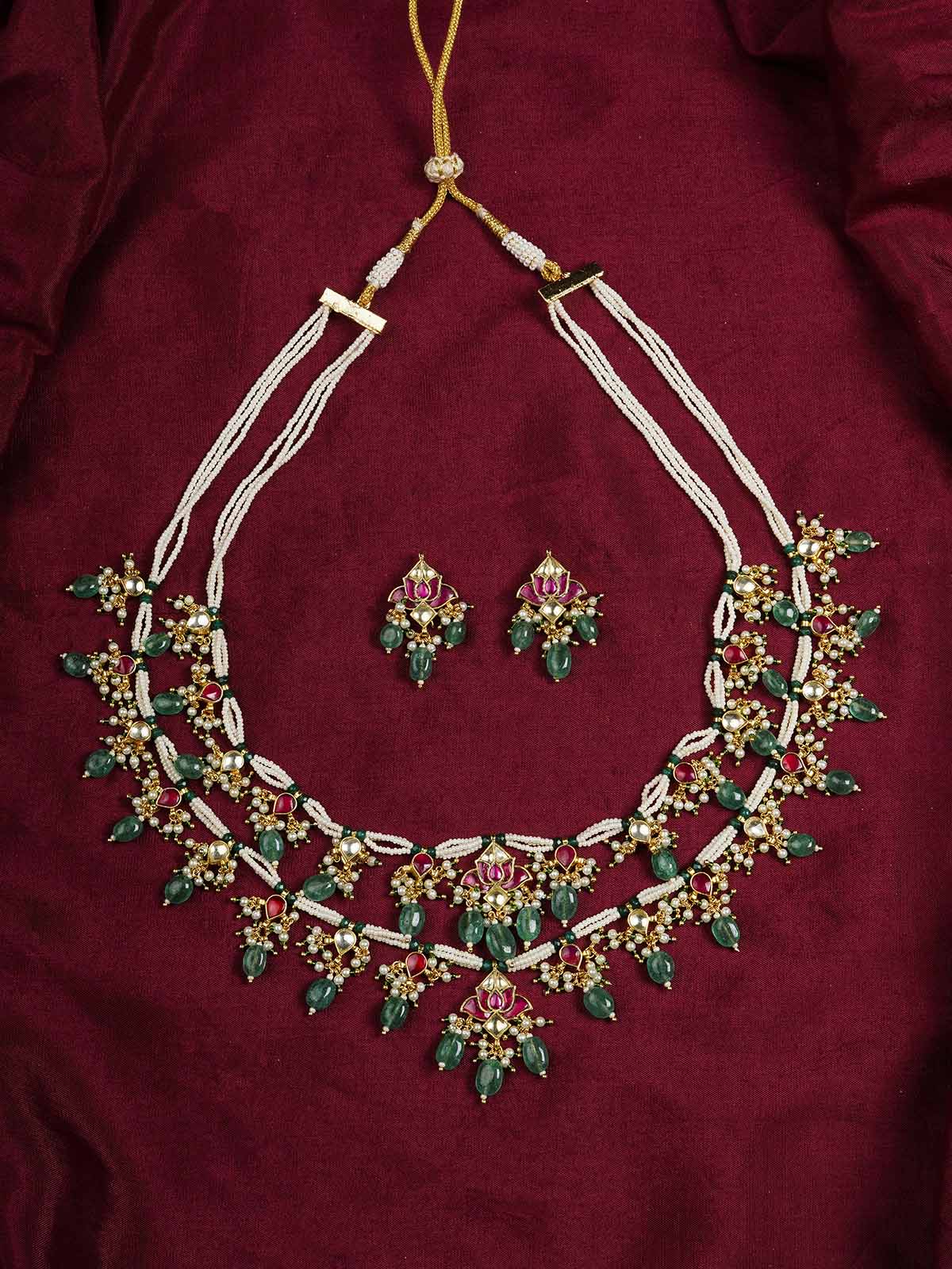 MS2012M - Multicolor Gold Plated Jadau Kundan Necklace Set