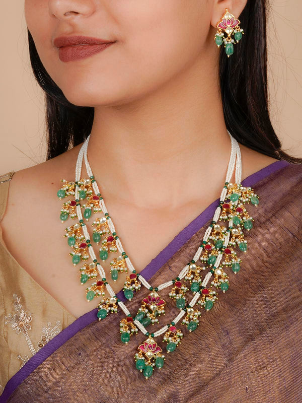MS2012M - Multicolor Gold Plated Jadau Kundan Necklace Set