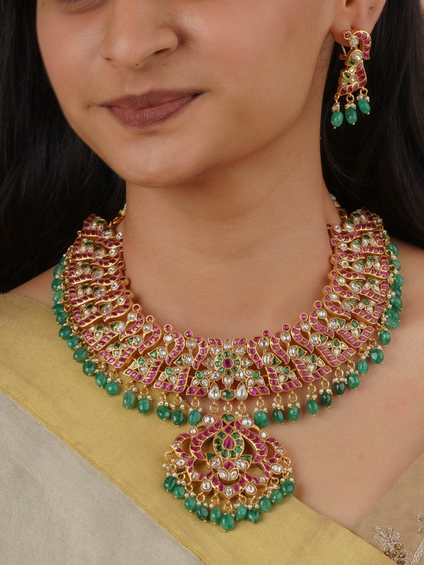 MS2016M - Multicolor Gold Plated Jadau Kundan Necklace Set