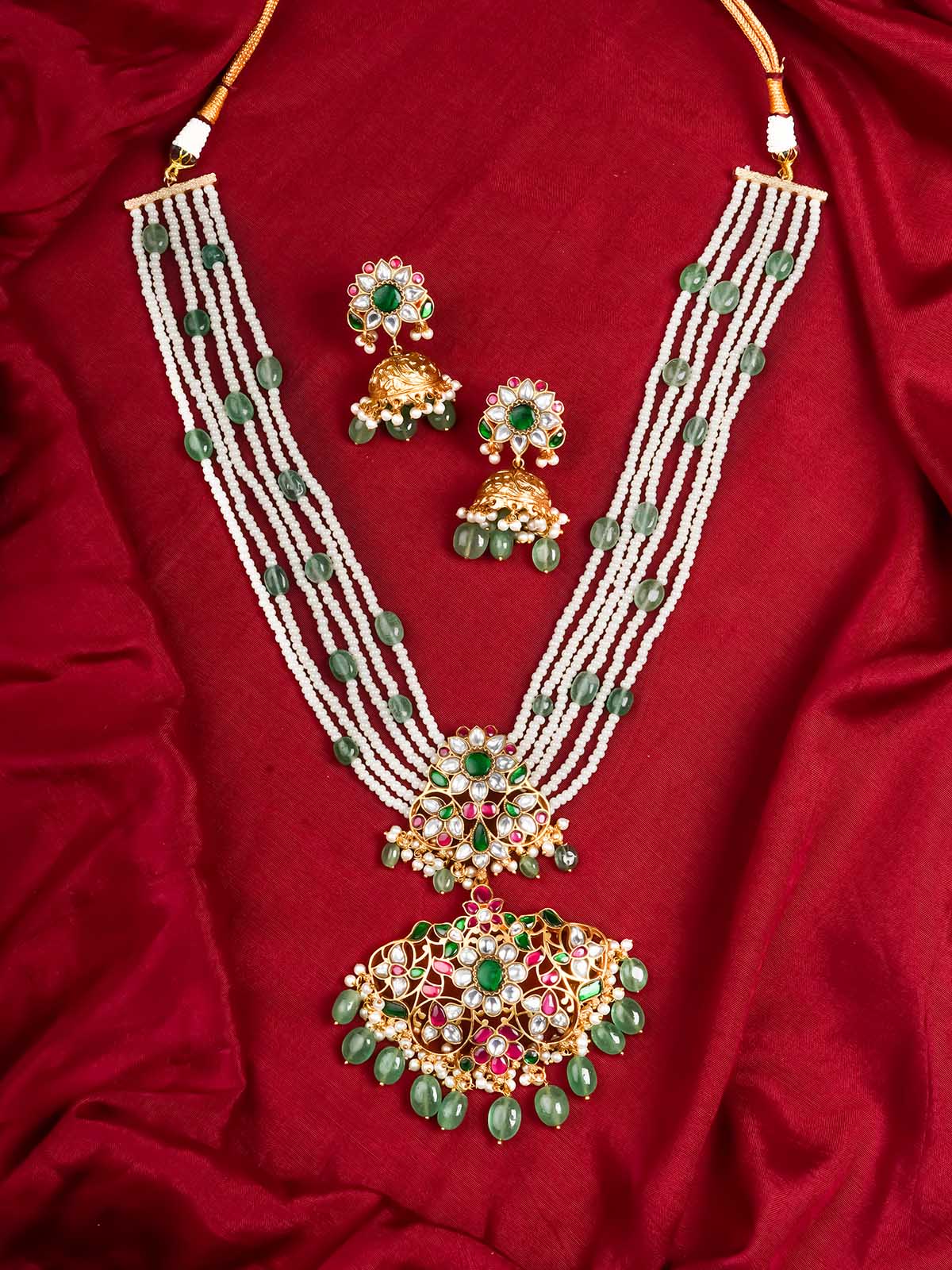 MS2018M - Multicolor Gold Plated Jadau Kundan Necklace Set