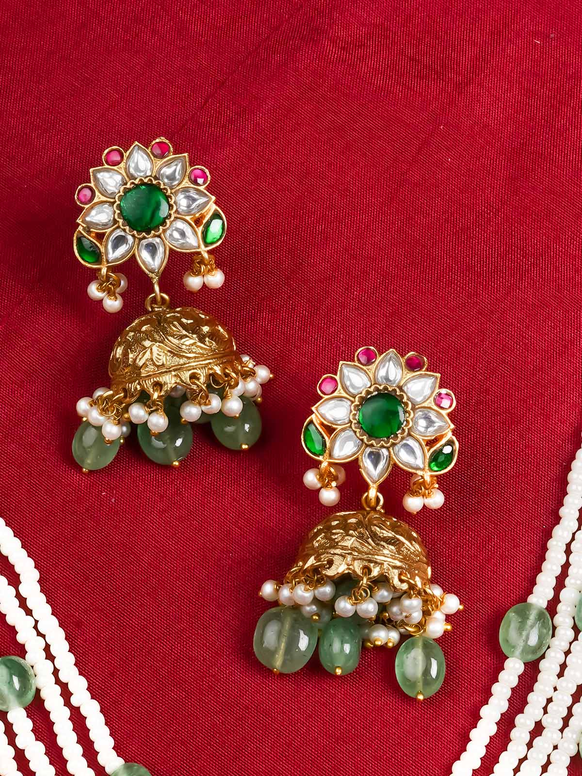 MS2018M - Multicolor Gold Plated Jadau Kundan Necklace Set