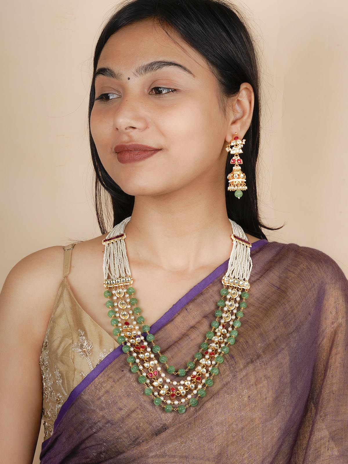 MS2020YP - Multicolor Gold Plated Jadau Kundan Necklace Set