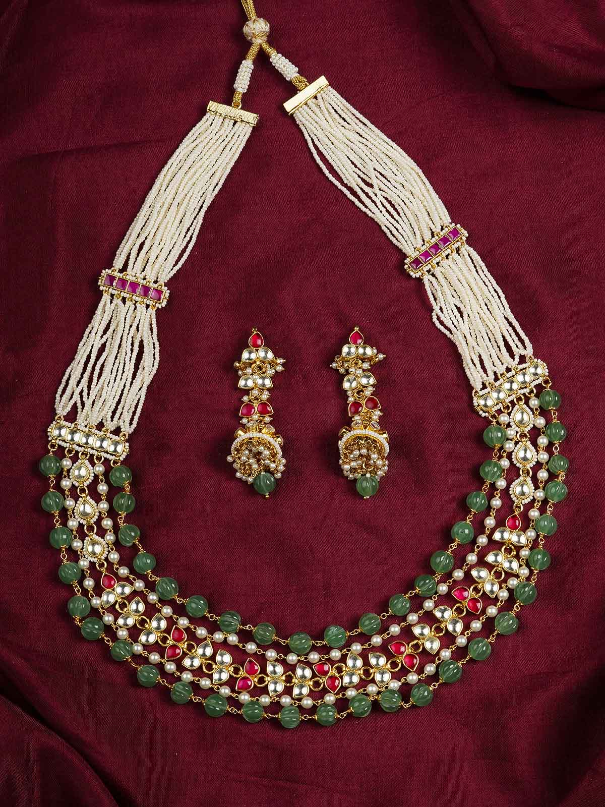 MS2020YP - Pink Color Gold Plated Jadau Kundan Necklace Set