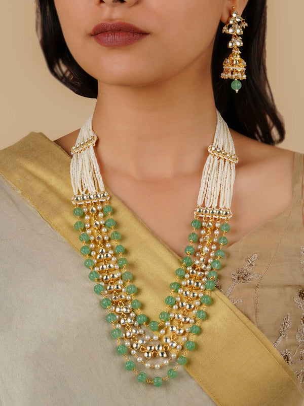 MS2020Y - Green Color Gold Plated Jadau Kundan Necklace Set