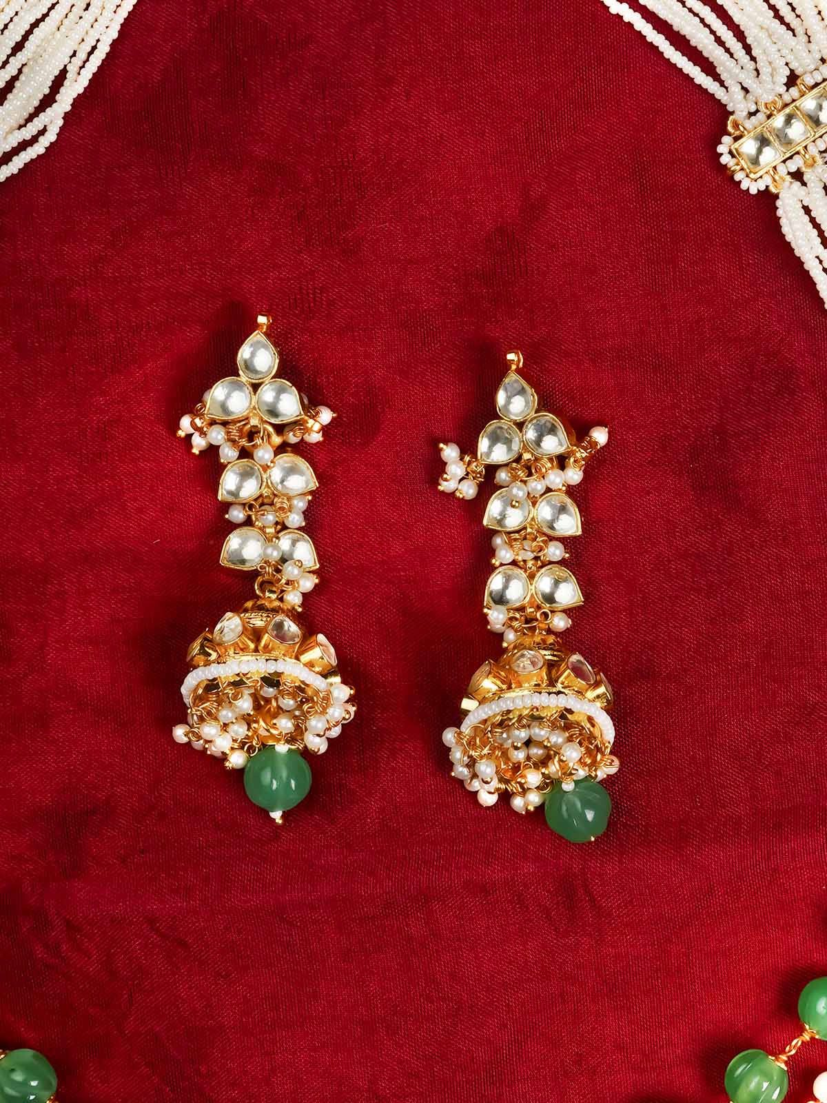 MS2020Y - Green Color Gold Plated Jadau Kundan Necklace Set